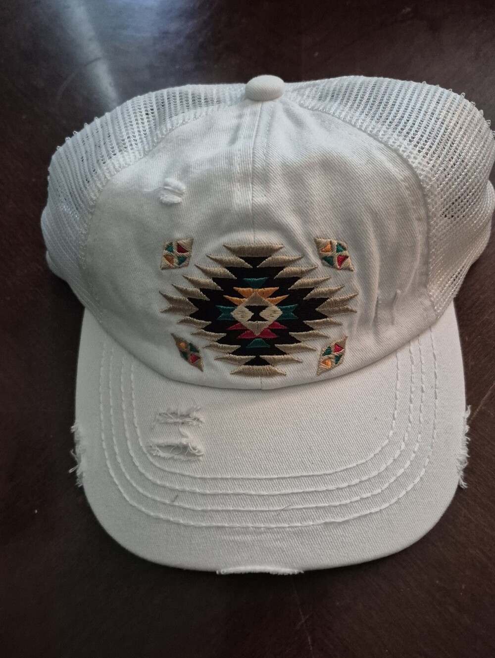 Women’s White Embroidered Ponytail Cap